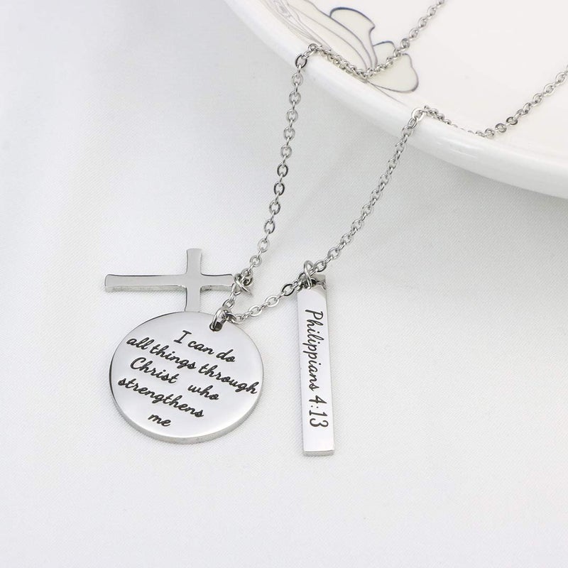 MEMGIFT Bible Verse Cross Pendant Christian Necklace Prayer Charm Faith Religious Jewelry for Women (I can do all things through Christ who strengthens me) - Image 3